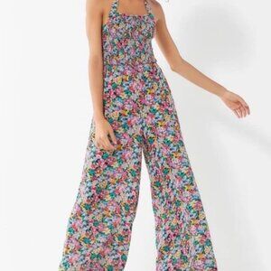 Urban Outfitters Halter Smocked Floral Jumpsuit - Size Medium M